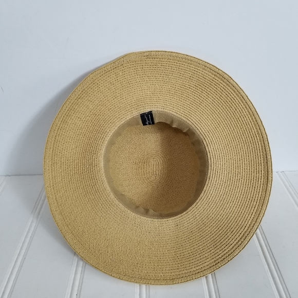 August Hat Co Wide Brim Straw Hat White Eyelet Band Summer Beach main image 5